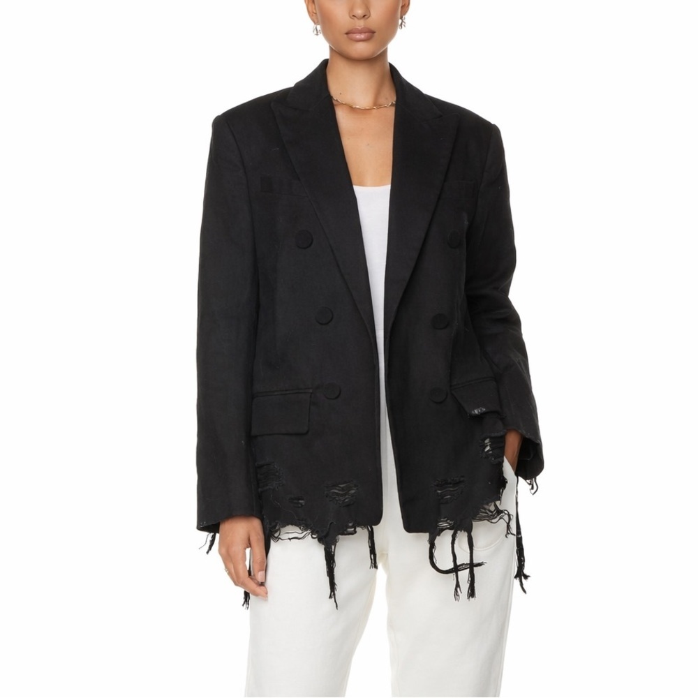 Alexander Wang Distressed Shredded Hem DoubleBreasted Blazer Jacket